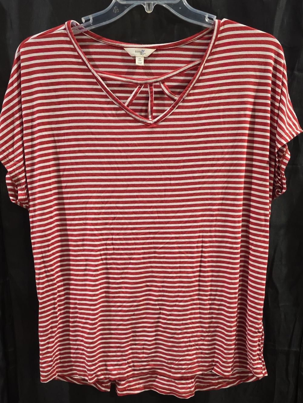 Striped Orangeish & White Short Sleeve Women's Top